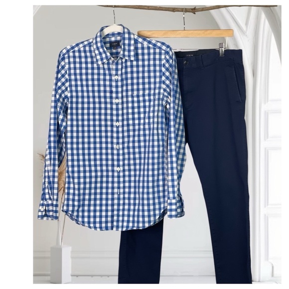 J Crew Factory Cotton Blue and White Check Button Down shirt XS - Picture 4 of 9